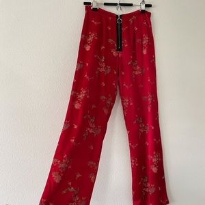High Waisted Chinese Jacquard Satin Pants
